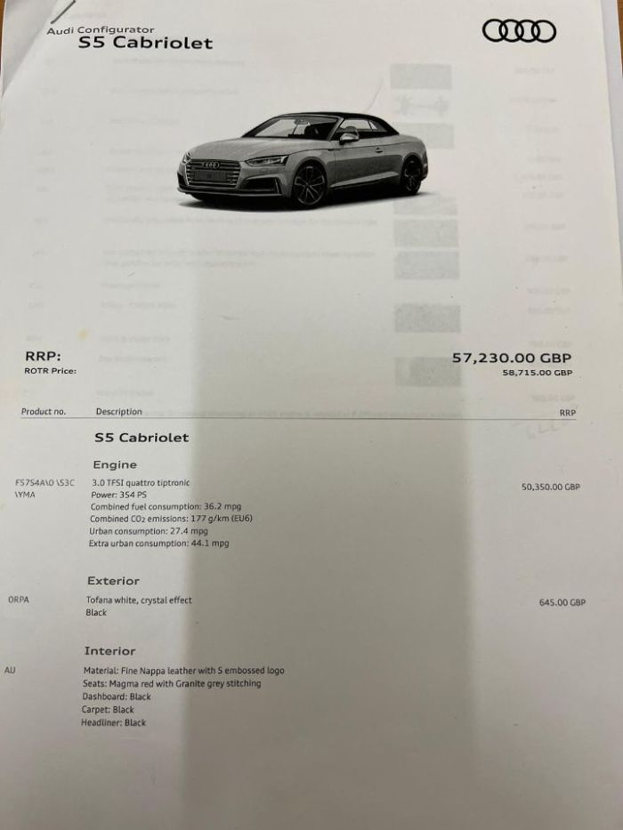 Audi A5 3.0 S5 Quattro 2dr Tiptronic Convertible Petrol White